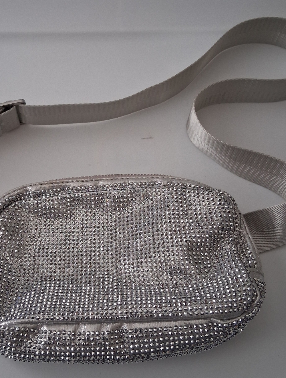 Silver Rhinestone Crossbody Belt Bag